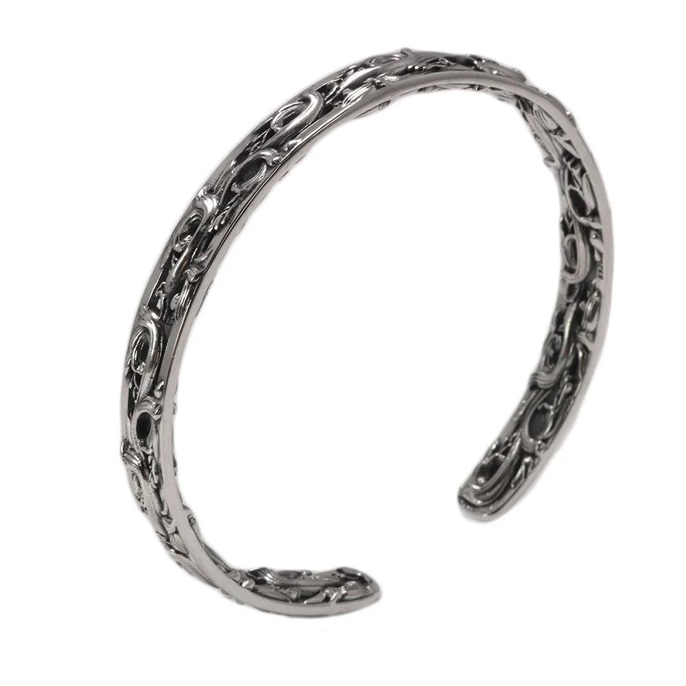 S925 Sterling Silver Bracelet for Women Retro Antique Vine Flower Pattern Engraved Ethnic Bangles for Women Thai Silver Jewelry - GQTORCH Jewelry