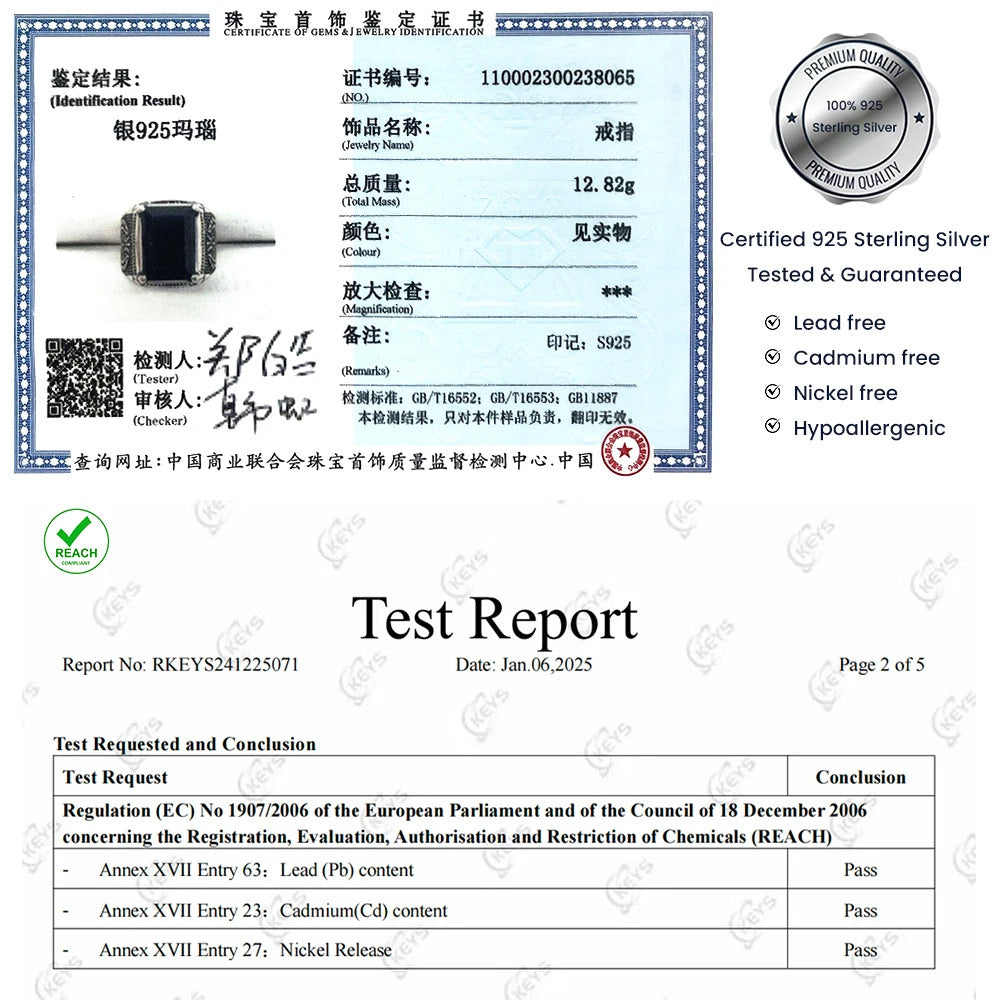 Real Pure 925 Sterling Silver Mens Signet Rings With Black Onyx Natural Stone Retro Flower Engraved Punk Rock Vintage Jewelry