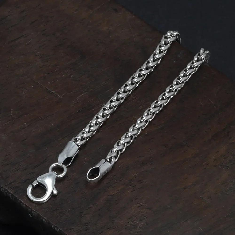 100% Sterling Silver 3mm Braided Hemp Bracelet Chain 17-21cm Simple Retro Minimalism Jewelry For Men and Women - GQTORCH Jewelry