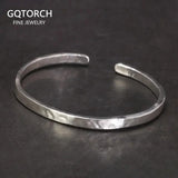 Real 925 Sterling Silver Hammered Cuff Bangles for Men and Women Handmade Polished Fine Jewelry - GQTORCH Jewelry