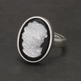 925 Sterling Silver Black Onyx Queen Cameo Ring for Women Double Sides Rotatable Rings Natural Shell Vintage Jewelry Adjustable