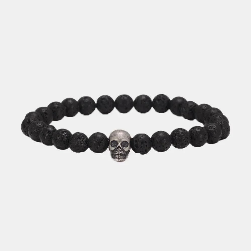 Vintage 925 Sterling Silver Skull Beaded Bracelet Natural Tiger Eye Agate Stone Beads Men Women Couple Fine Jewelry - GQTORCH Jewelry