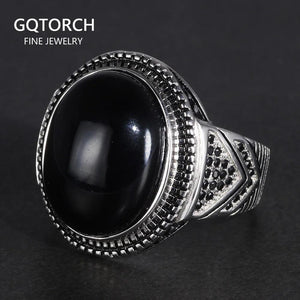 Real Pure 925 Silver Rings Cool Antique Turkey Ring For Men With Natural Stone Oval Black Onyx Turkish Jewellery Anelli Uomo - GQTORCH Jewelry