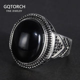 Real Pure 925 Silver Rings Cool Antique Turkey Ring For Men With Natural Stone Oval Black Onyx Turkish Jewellery Anelli Uomo - GQTORCH Jewelry