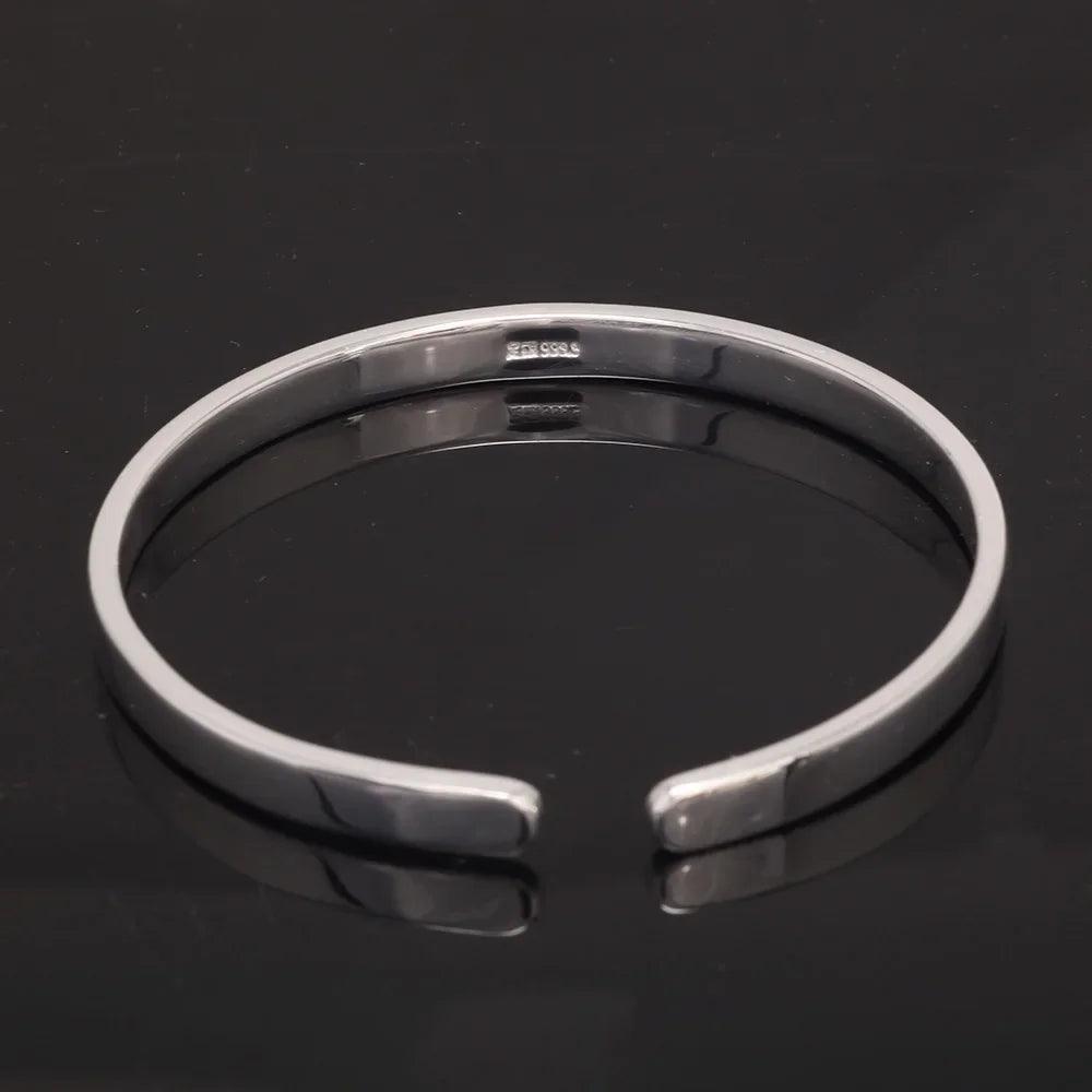 Real 999 Sterling Silver Simple Smooth Cuff Bracelet Men and Women Shining Craft Couple Bangle Minimalism Jewelry - GQTORCH Jewelry