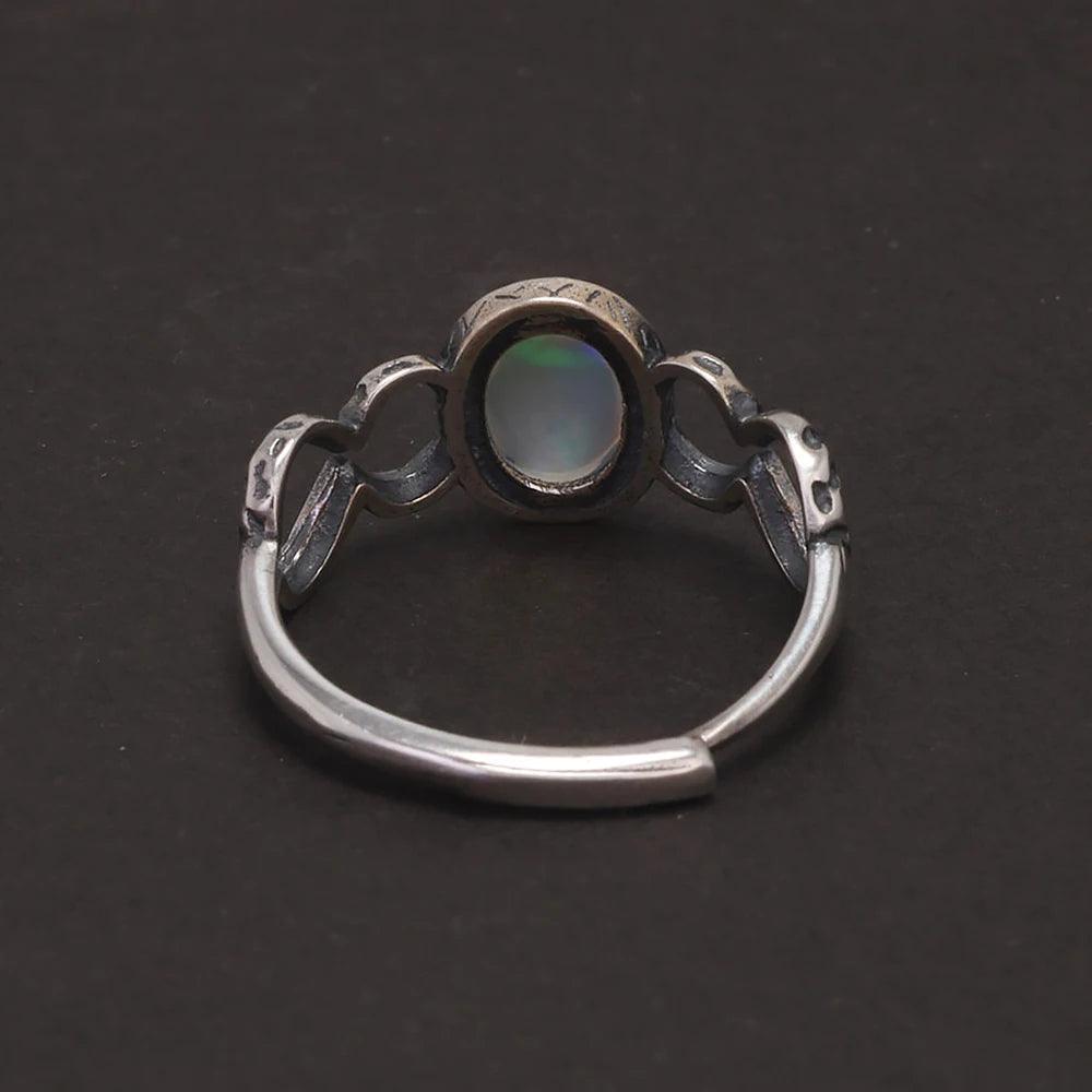 Womens Oval Opal Ring Sterling Silver 925 Retro Style Fulu Gourd Open Rings Light Weight Stackable Fashionable Jewelry - GQTORCH Jewelry