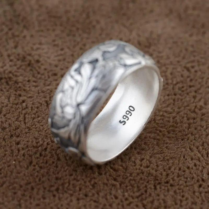 S990 Sterling Silver Ring Vintage Style Rings For Women With Lotus Design Fine Jewelry Bague Femme anel feminino - GQTORCH Jewelry