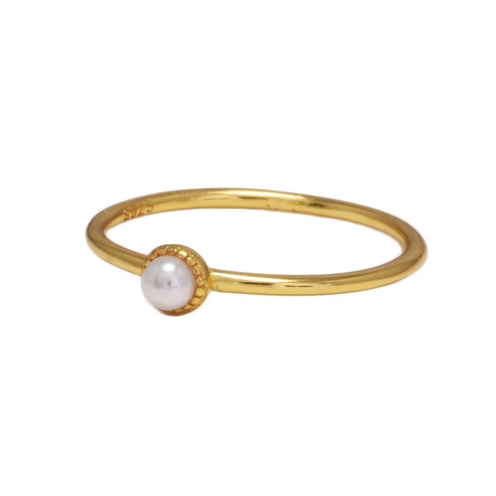 Real 925 Sterling Silver Small Pearl Rings for Women Gold Plating Minimalist Fine Jewelry Anniversary Gift - GQTORCH Jewelry