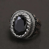 925 Sterling Silver Black Onyx Signet Ring for Men Wheat Engraved Oval Shaped Vintage Turkish Rings Male Jewelry Gift