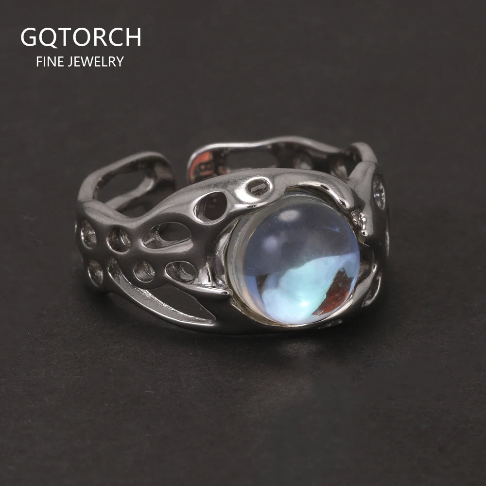 Authenic 925 Sterling Silver Opal Irregular Ring for Women Zircon Finger Rings Adjustable Vintage Y2K Fashion Jewelry
