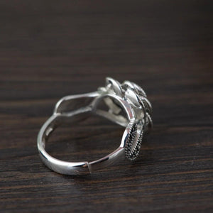 Real 925 Sterling Silver Rose Rings for Women Marcasite Setting Opening Type Rings Retro Antique Style - GQTORCH Jewelry