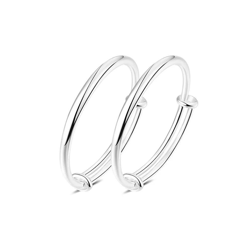 Solid 999 Sterling Silver Simple Push-pull Bracelet Women and Kids Smooth Minimalist Jewelry First Birthday Gift - GQTORCH Jewelry