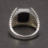 Real 925 Sterling Silver Mens Rings Black Natural Agate Stone With Claws Vintage Cool Fashion Turkey Jewelry - GQTORCH Jewelry