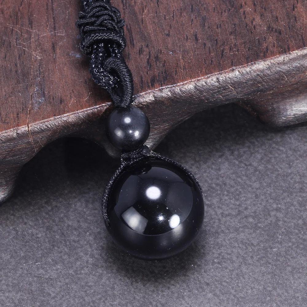 Necklaces & Pendants Natural Stone For Women and Men Black Obsidian Rainbow Eye Beads Ball Transfer Lucky Love - GQTORCH Jewelry