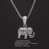 Solid 990 Fine Silver Antiqued Elephant Pendant Necklace for Men Women Punk Retro 925 Sterling Silver Chain Necklace Y2k Jewelry - GQTORCH Jewelry