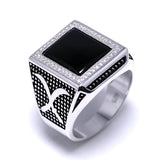 Real Solid 925 Sterling Silver Rings for Man with Stones Black Natural Onyx Micro Paved Cubic Zircon Cross Broadsword Pattern - GQTORCH Jewelry