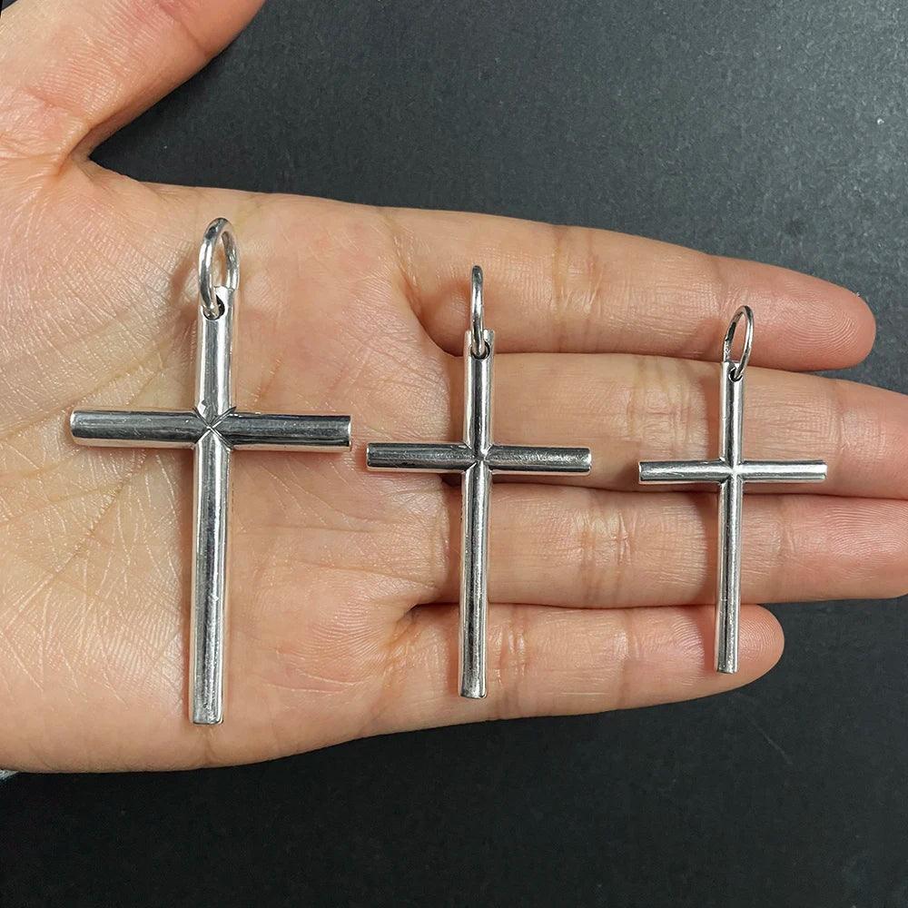 Real Solid 925 Sterling Silver Cross Pendant For Men And Women Smooth High Polishing Simple Design Jesus Christ Jewelry - GQTORCH Jewelry