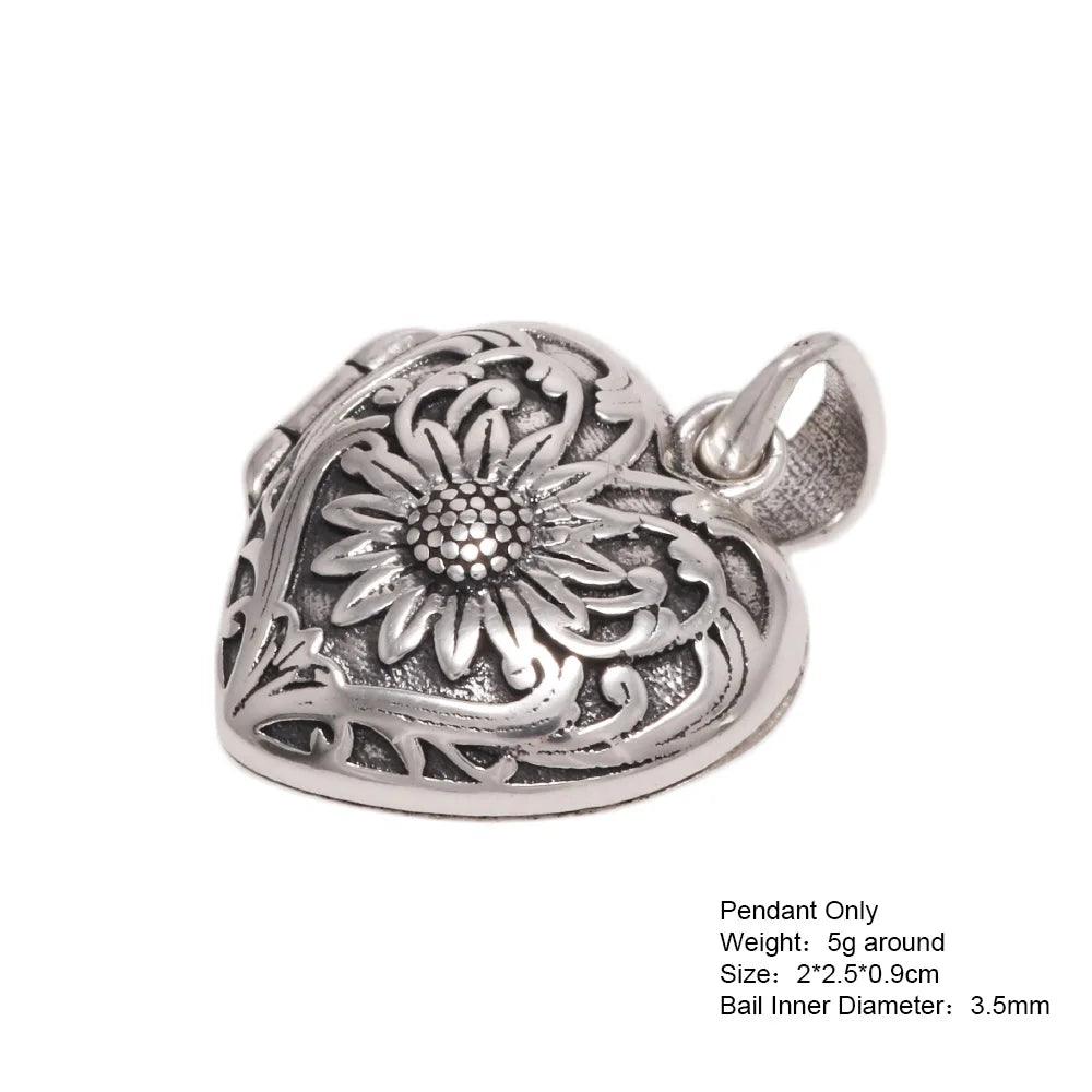 Sunflower Heart Shaped Locket Necklace That Holds Pictures Photo Keep Someone Near to You 925 Sterling Silver Custom Jewelry - GQTORCH Jewelry