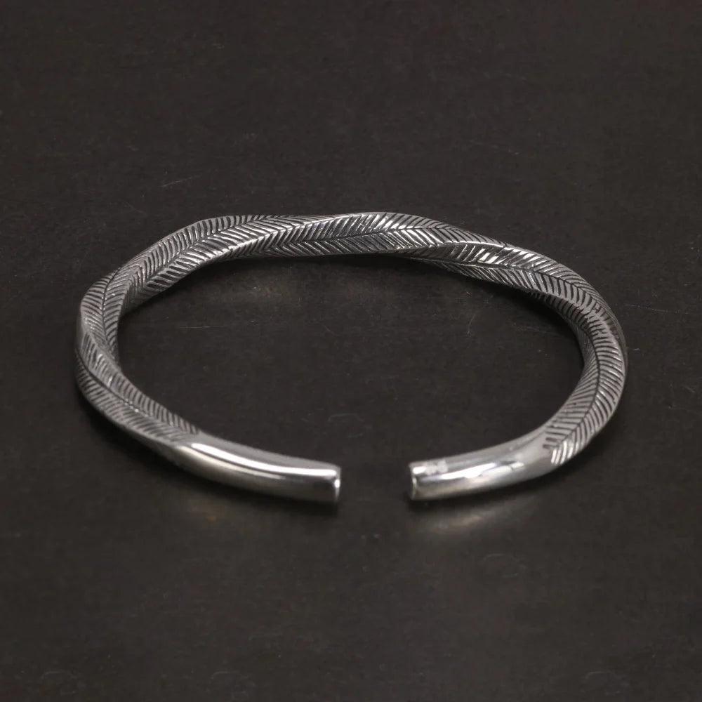 925 Sterling Silver Viking Cuff Bangles for Men and Women Antient Twisted Bracelet Fine Jewelry - GQTORCH Jewelry