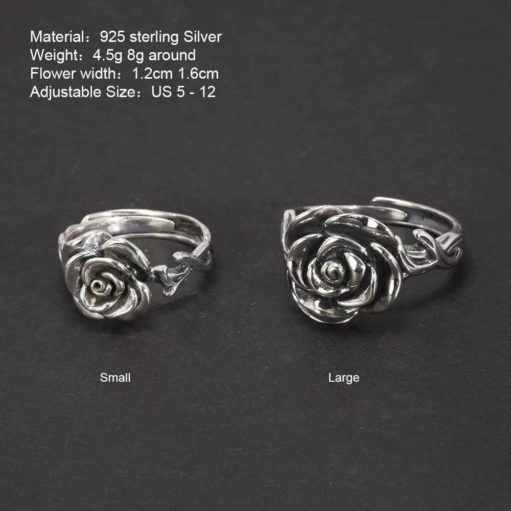 Vintage Thai Silver Cubic Rose Rings 100% Genuine 925 Sterling Silver Party Flowers Rings For Women Floral Elegant Jewelry - GQTORCH Jewelry