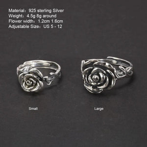 Vintage Thai Silver Cubic Rose Rings 100% Genuine 925 Sterling Silver Party Flowers Rings For Women Floral Elegant Jewelry - GQTORCH Jewelry