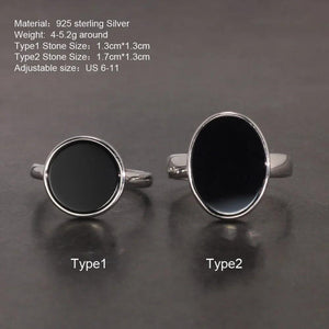 Real 925 Sterling Silver Ring Simple Round Ring Turkish Black Onyx Shell Minimalist Adjustable Jewelry for Men and Women - GQTORCH Jewelry