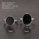 Real 925 Sterling Silver Ring Simple Round Ring Turkish Black Onyx Shell Minimalist Adjustable Jewelry for Men and Women - GQTORCH Jewelry
