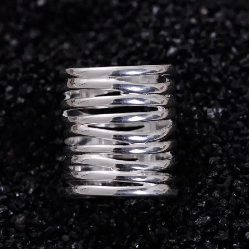 Real Pure 925 Sterling Silver Braided Rings For Women Vintage Twisted Wide Rings Aneis Feminino - GQTORCH Jewelry