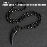 Natural Stone Black And Ice Obsidian Pendant Necklace Wolf Tooth Amulets And Talismans Couple Necklace For Women And Men - GQTORCH Jewelry