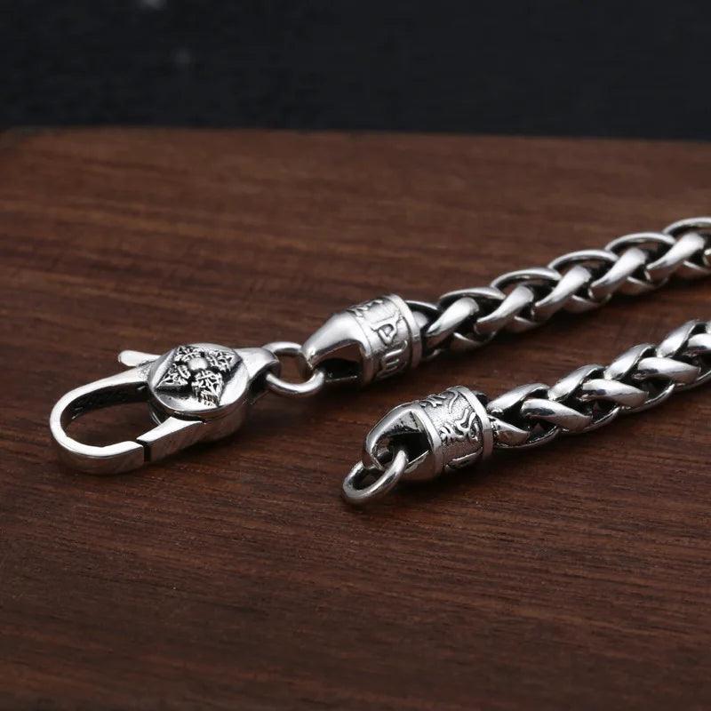 Thai Silver Bracelets with Vajry Pestle Clasp Six Words Mantra Braided Hemp Bracelet for Men and Women 925 Silver Jewelry - GQTORCH Jewelry
