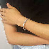 Real 999 Sterling Silver Simple Smooth Cuff Bracelet Men and Women Shining Craft Couple Bangle Minimalism Jewelry - GQTORCH Jewelry
