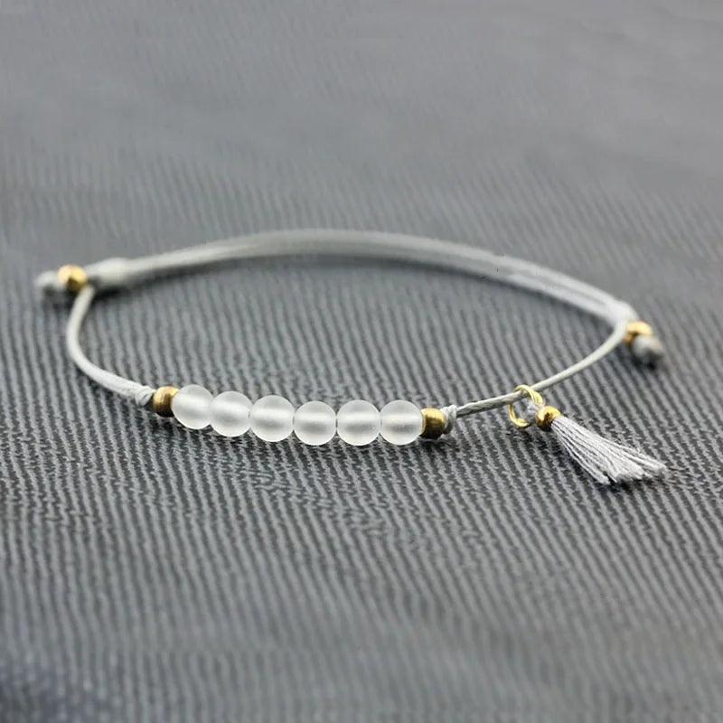 Women Elegant Bracelet Tassel Handmade Minimalist Hand String With Natural White Crystal Stone Beads 4mm Bracelets Adjustable - GQTORCH Jewelry