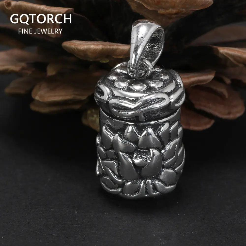 Real 925 Sterling Silver Buddha Lockets Floating Mantra Lotus Pendants Openable Antique Buddhist Prayer Box Talisman Amulet - GQTORCH Jewelry