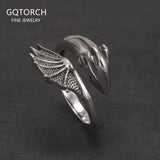 S925 Silver Gothic Pterodactyl Wing Open Ring for Women Men Dragon Punk Retro Rings Adjustable Trendy Jewelry Party  Accessories