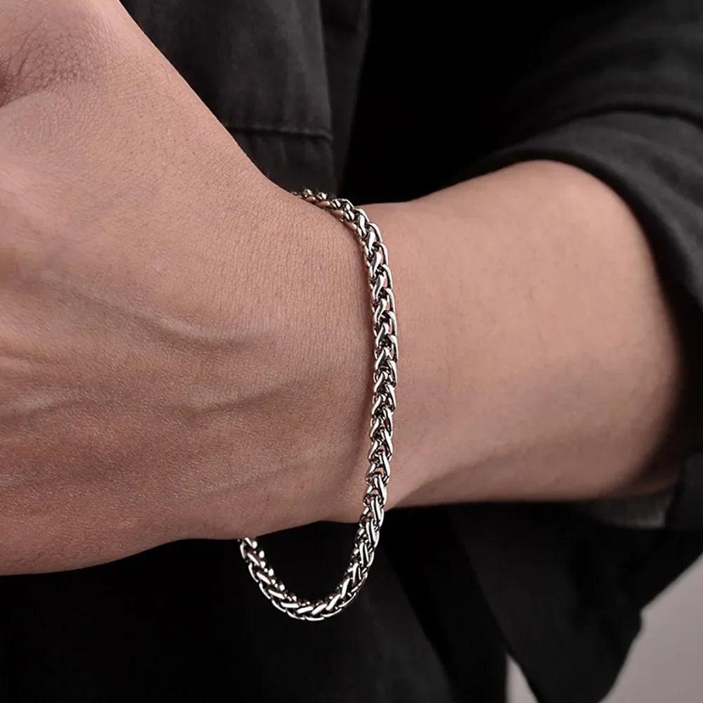100% Sterling Silver 3mm Braided Hemp Bracelet Chain 17-21cm Simple Retro Minimalism Jewelry For Men and Women - GQTORCH Jewelry