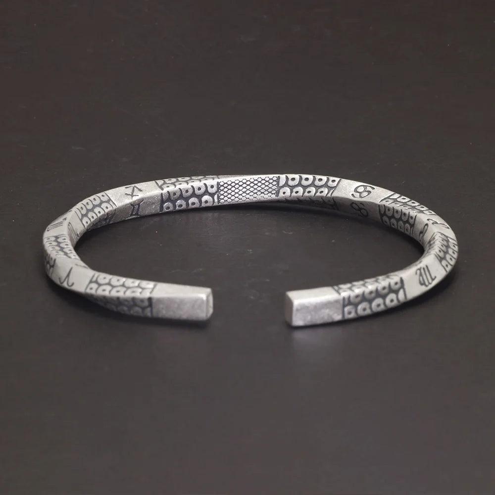 Solid 999 Sterling Silver Constellation Symbol Twisted Bracelet Carved Mobius Open Men Women Bangle Antique Ethnic Jewelry - GQTORCH Jewelry
