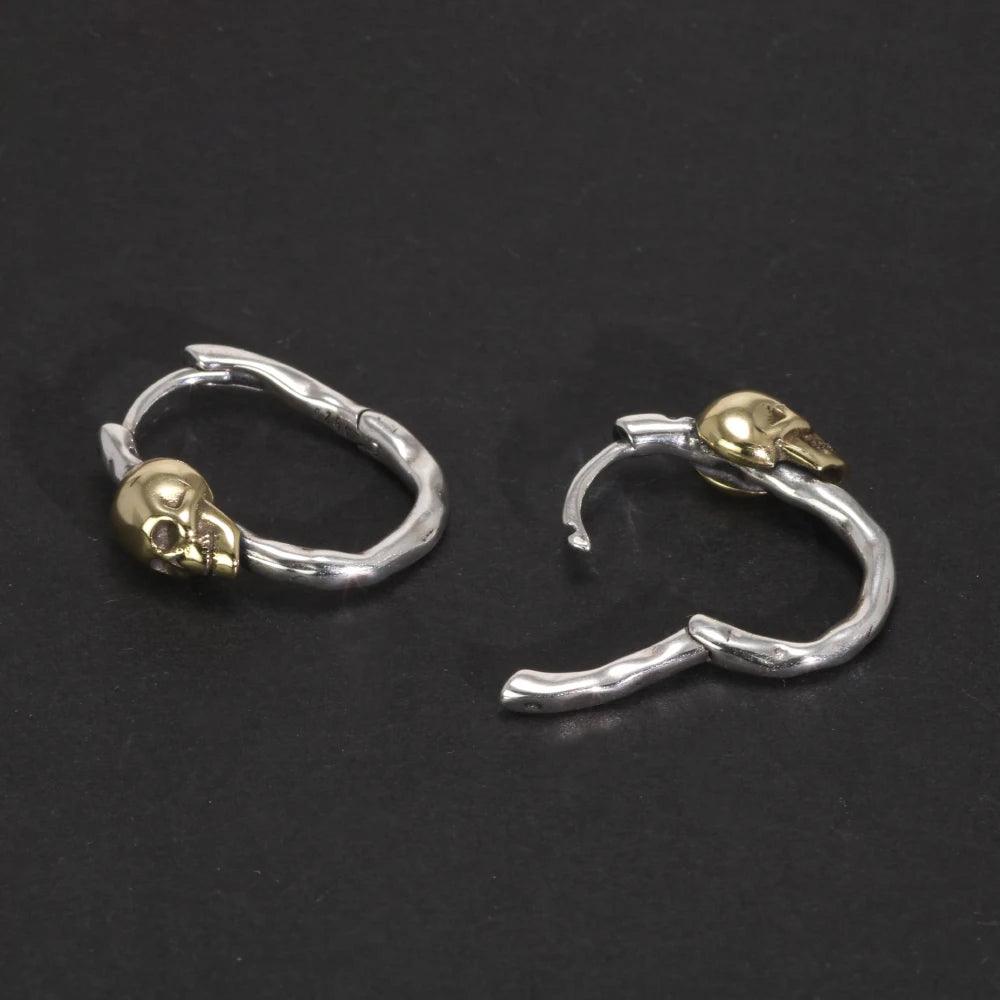 S925 Sterling Silver Skull Gold Plated Hoop Earrings Vintage Punk Earrings Men and Women Jewelry - GQTORCH Jewelry