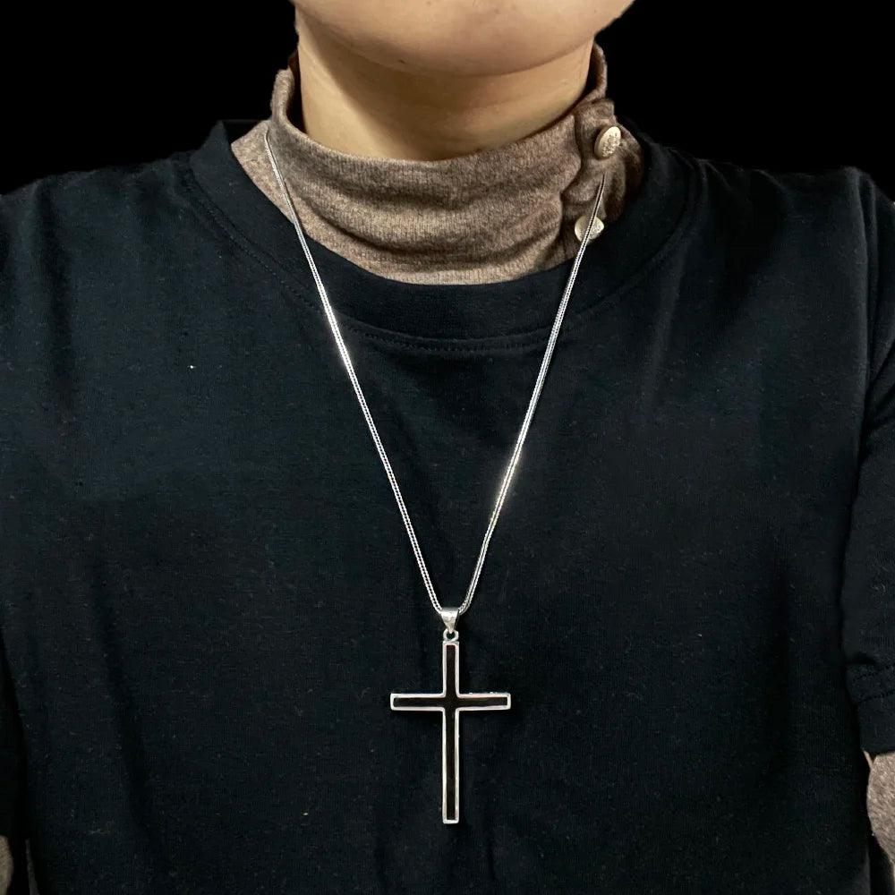 Real Solid 925 Sterling Silver Cross Pendant For Men Christian Black Jesus Necklace Couples Women Lovers Fine Jewelry - GQTORCH Jewelry