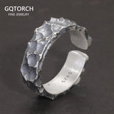 Real 925 Sterling Silver Mens Rings Open Type Hammer Pattern Retro Punk Viking Jewelry Resizable - GQTORCH Jewelry