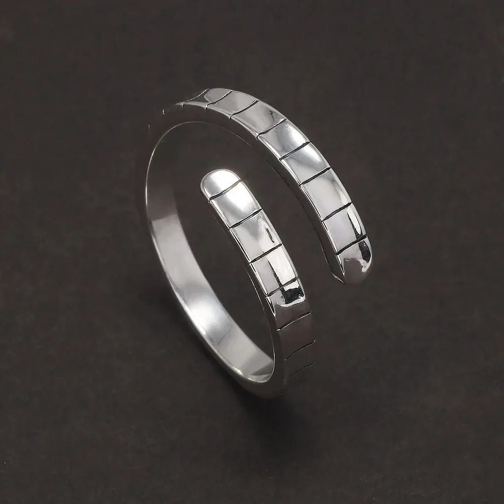 925 Sterling Silver Twisted Open Ring for Women Men Adjustable Geometric Simple Fashion Retro Party Jewelry Accessories