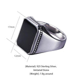 Real Solid 925 Sterling Silver Ring Simple For Men With Black Square Flat Gel Stone High Polishing Middle East Turkish Jewelry - GQTORCH Jewelry
