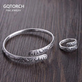 Real Pure 999 Sterling Silver Lotus Cuff Bracelet For Women Flower Engraving Buddhist Jewelry - GQTORCH Jewelry