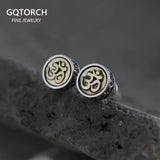 Real 925 Sterling Silver OM Mantra Stud Earrings For Women and Men Retro Antique Style Six-Word Sutra Buddhism Jewelry - GQTORCH Jewelry