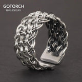 S925 Sterling Silver 2-Thread Braided Ring Viking Band Adjustable Size 7-10 Handmade Jewelry - GQTORCH Jewelry
