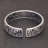 999 Pure Silver Dragon Phoenix Blessing Open Cuff Bracelet Retro Men‘s Bangle Vintage Chinese Auspicious Feng Shui Luck Jewelry - GQTORCH Jewelry