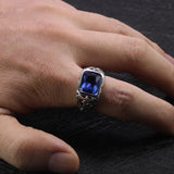 Real Pure 925 Sterling Silver Rings For Men Blue Natural Crystal Turquoise Stone Mens Ring Vintage Engraved Flower Fine Jewelry - GQTORCH Jewelry