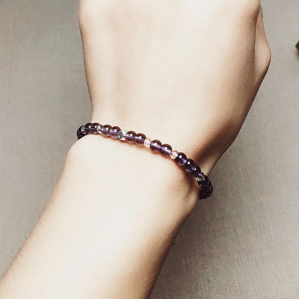 Natural Amethyst Beads Bracelet For Women Lace-up Adjustable 4mm Small Yoga Crystal Beads Stretch Bracelet Pulseira Masculina - GQTORCH Jewelry