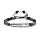 Men's Handwoven Rope Bracelet 999 Sterling Silver Tube Heart Sutra Carved Curved Lucky Rope Adjustable Chain Religious Jewelry - GQTORCH Jewelry