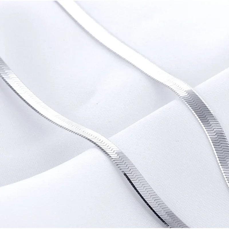 S925 Sterling Silver Necklace Bright Platinum-plated Blade Chain Flat Snake Bone Chain Clavicle Silver Chain Factory Wholesale - GQTORCH Jewelry