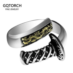 Real Pure 925 Sterling Silver Katana Finger Ring Biker Animal Jewelry Flying Dragon Rings For Men - GQTORCH Jewelry